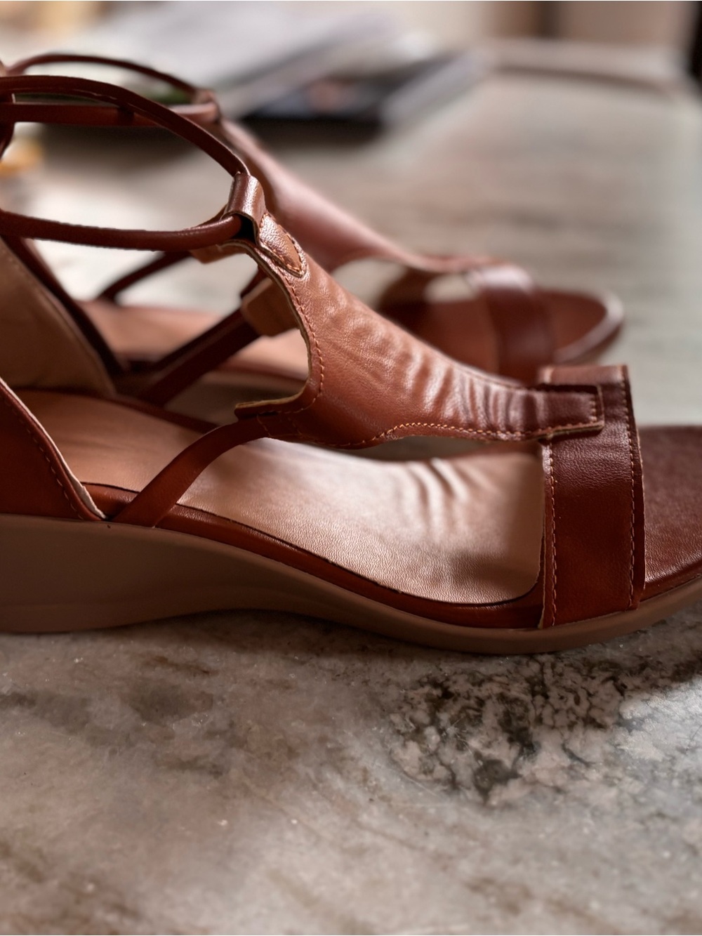 Comfortable Tan Leather T-Strap Sandals for Women